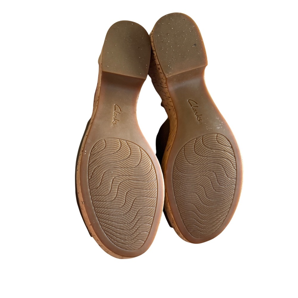 Clarks Maritsa Nila Wedge Women's Sandals Khaki‎ Leather Platform Heels Size 9 - Picture 10 of 10